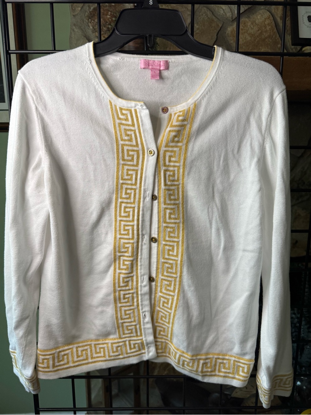 Lilly Pulitzer White & Gold Trim Women's Cardigan Sweater
